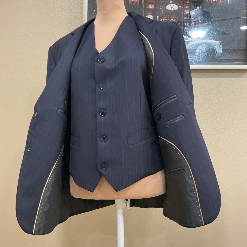 Men's Navy Pinstripe Suit - Three-Piece Set